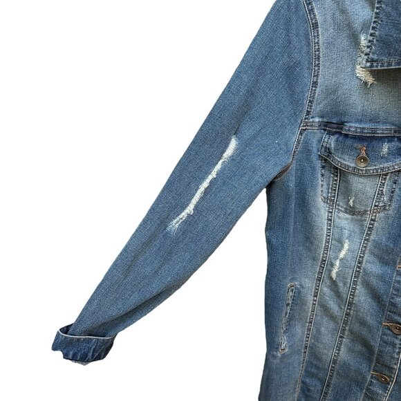 NWT Versona Denim Long Shirt Dress Jacket Long Sleeve Distressed Boho Size L‎ - Picture 3 of 7